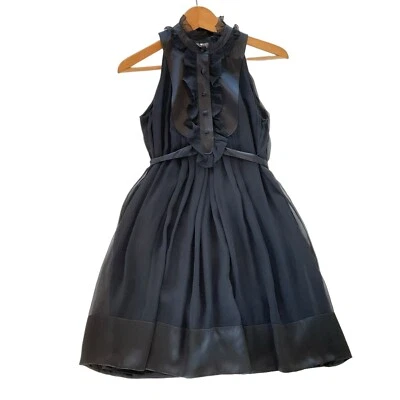 Vestido Esmoquin Rebecca Taylor 100% Seda Para Mujer 2 Negro Volantes Cuello Mini Sin Mangas Foto 1 de 4