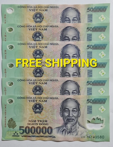 3,000,000 Vietnamese Dong Currency 6 X 500k VND Polymer Banknotes Circulated Cover