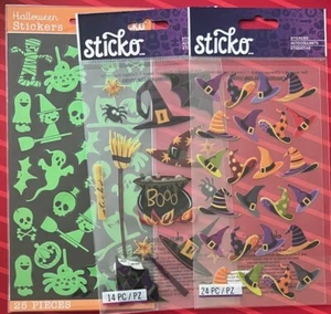 3 New Packages Halloween Glow in the Dark & Witch Stickers - Sticko - #S120 - Imagen 1 de 2