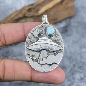Stunning Natural Larimar Handmade Silver Pendant - Unique Artisan Jewelry - Picture 1 of 9