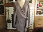 Zara Blouse Front Tie Faux Wrap Taupe Beige Accordion Pleat Large Elastic Cuff