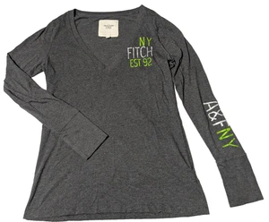 Abercrombie & Fitch NY FITCH EST 92 T-Shirt grau meliert V-Ausschnitt L/S - Damen Large - Bild 1 von 16