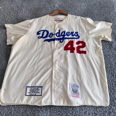 Jackie Robinson #42 M&N Jersey #64/311 Signed Rachael Robinson 50th Patch RARE  - Image 1 of 4