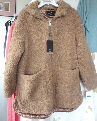 Andrew Marc New York XL Abrigo Imitación Sherpa Polar Chaqueta con Capucha Dorado Camel Nuevo con Etiquetas Foto 1 de 4