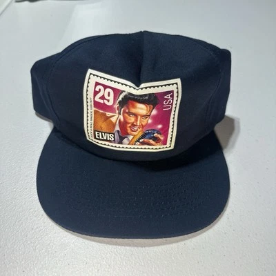 Vintage 90s Elvis Presley Snapback Hat Cap Postage Stamp Blue 1992 Aged Well — 第 1/4 张图片