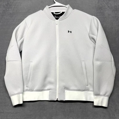 Under Armour Cold Gear 飞行员夹克男式 M 白色圆点宽松版型全拉链 — 第 1/4 张图片