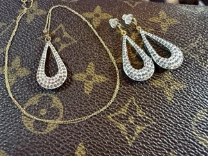 JC Penny feiner Schmuck 14K GNI Halskette Ohrringe Set Träne Diamant - Bild 1 von 7