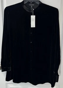 Eileen Fisher Velvet Mandarin Collar Long Sleeve Long Button Front Shirt Nwt L - Picture 1 of 14