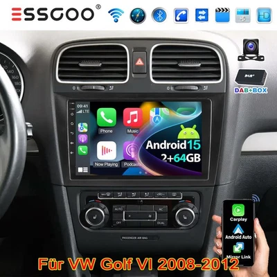 DAB+ Android 15 2+64G Carplay Autoradio GPS Navi Kamera Für VW GOLF VI 2008-2012 - Bild 1 von 4
