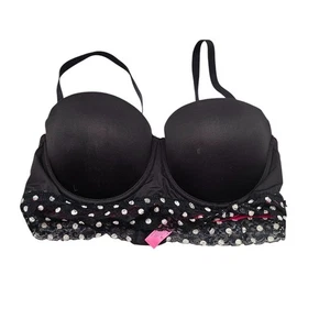 Fruit of the Loom Womens Sz 38C Padded Push Up Longline Bra Black Polka Dot - Picture 1 of 5