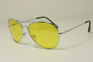 NEW Silver metal aviator with YELLOW lens sunglasses - Picture 1 of 1