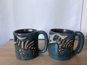 Juego de tazas Design By Mara México cebra y árbol si 2 tazas de café grandes firmadas azul - Imagen 1 de 9