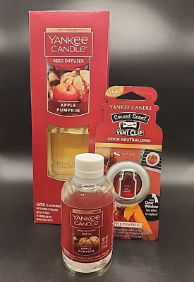 Yankee Candle Apple Pumpkin Reed Diffuser 4.2 oz Refill 4 oz & Car Vent Clip - Image 1 of 4