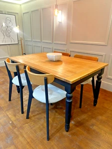 Bespoke Painted Dining Table and Four Reupholstered Chairs - Picture 1 of 20