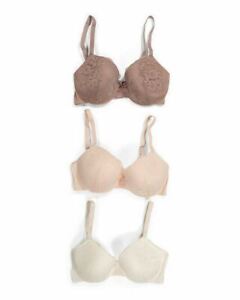 NWT 3 PACK Laura Ashley Floral Lace T-Shirt Bras Ivory Multi Color 38DD