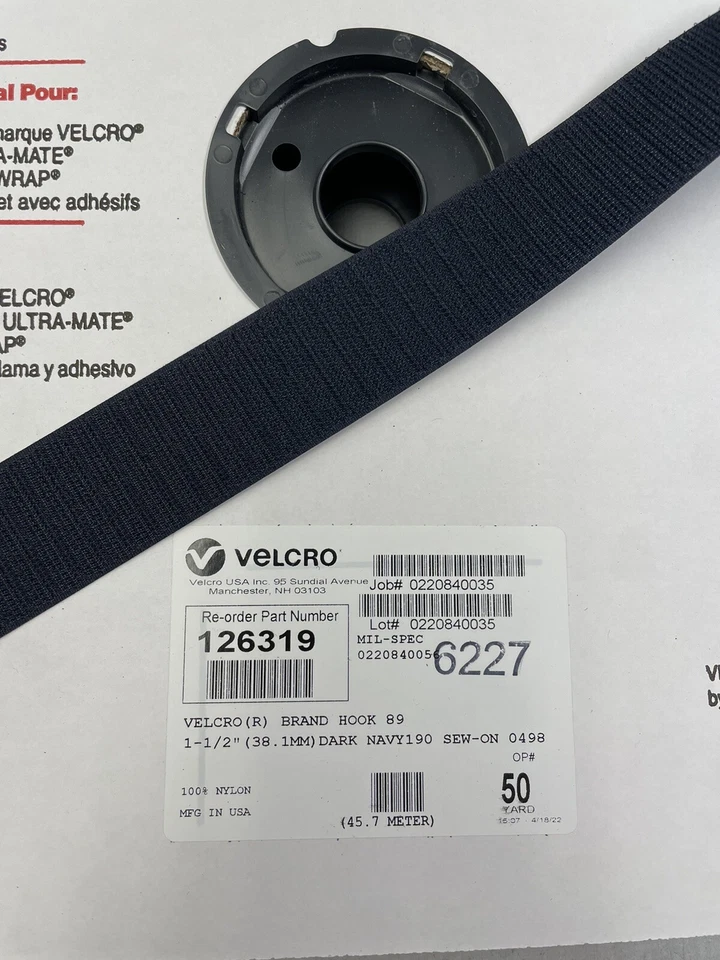 1.5" Velcro® Hook - NAVY - Sew-on - Mil-spec - Made in USA - 50 Yard Roll - Image 1 of 1