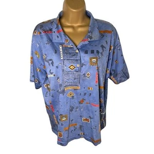 Vtg 80s 90s Tail Polo Shirt Abstract Geometric Print Made in USA Blue XL - Picture 1 of 6