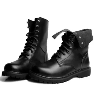 Mens Lace Up Motor Combat Oxfords Leather Military Round Toe Ankle Boots 2024 - Picture 1 of 17