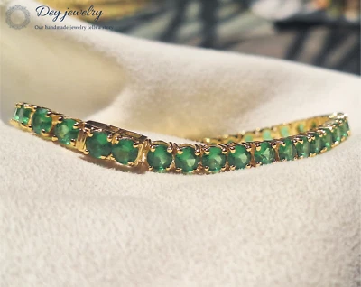 Lab Created Emerald Round Shape 925 Sterling Silver Tennis Gift bracelet - Image 1 of 4