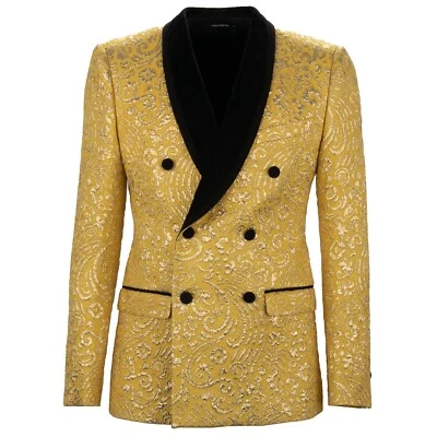 Dolce & Gabbana барокко жаккардовый бархат смокинг блейзер куртка желтое золото 44 XS - Изображение 1 из 4