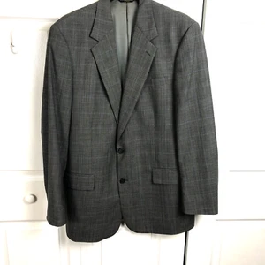 Sz 43L Blazer Jacket Men's Brooks Brother VTG Wool Gray Windowpane Two Button - Picture 1 of 14