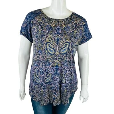 Blusa Pullover Camisa Azul Floral Mujer Lucky Brand Camisa Abstracta Foto 1 de 4