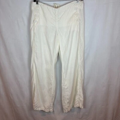 Fei Anthropologie женщин широкие ноги белый льняной брюки размер 14 Summer минималистский богемное - Изображение 1 из 4