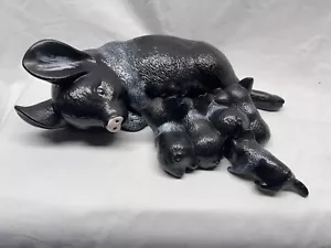 Black Ceramic Pig And Her Piglets - Picture 1 of 3