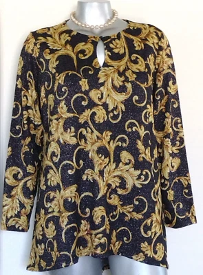 NUEVO CON ETIQUETAS PLUS MUJER SUSAN GRAVER BLUSA TOP TÚNICA Talla 1X Dorado Metálico Cuello Cerradura Foto 1 de 4