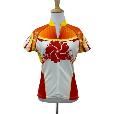 Camiseta de ciclismo Primal para mujer S pequeña naranja amarilla hawaiana floral manga corta Foto 1 de 4
