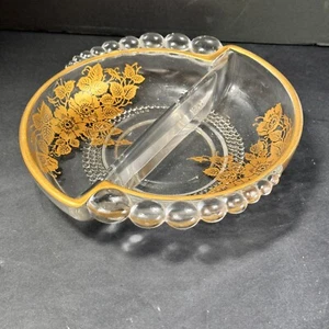 Vtg MCM Glass Candy Dish Regal Ashtray Gold Accent Retro 1950s Trinket Nut Bowl - Picture 1 of 13