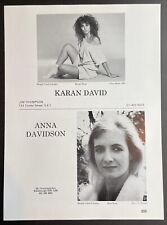 KARAN DAVID Vintage 1984 Acting Agency Page : Angels, The Lotus Eaters