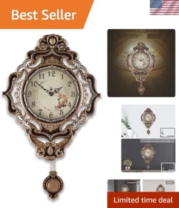 Retro Wall Clock with Pendulum, European Victoria Mid Century Style, Battery ... - Picture 1 of 10