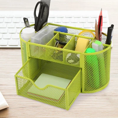 Desk Organizer Mesh Metal Desktop Office Pen Pencil Holder Storage Tray Green US - Image 1 of 4