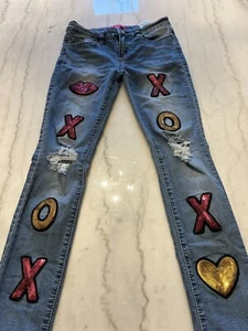 Vintage Betsey Johnson Jeans Girls Size 12, XOXO sequin embroidered Jeans - Picture 1 of 9