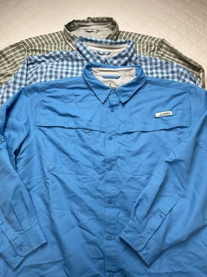Habit Fishing Shirt Lot Mens 3XL Blue Green Plaid Check Long Sleeve Vented - Image 1 of 4