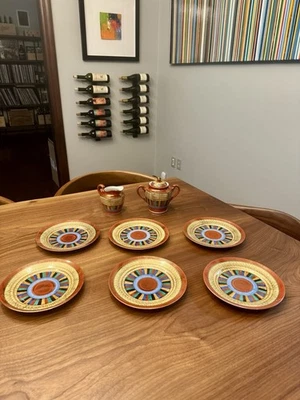 Mil Caras 6 Platos de Ensalada, Leche + Tarro de Té/Azúcar Pintado a Mano Chikaramachi Japón Foto 1 de 4