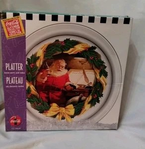 Coca-Cola 1997 Christmas Platter Indiana Glass Coca Cola Santa Holiday Plate NEW - Picture 1 of 8