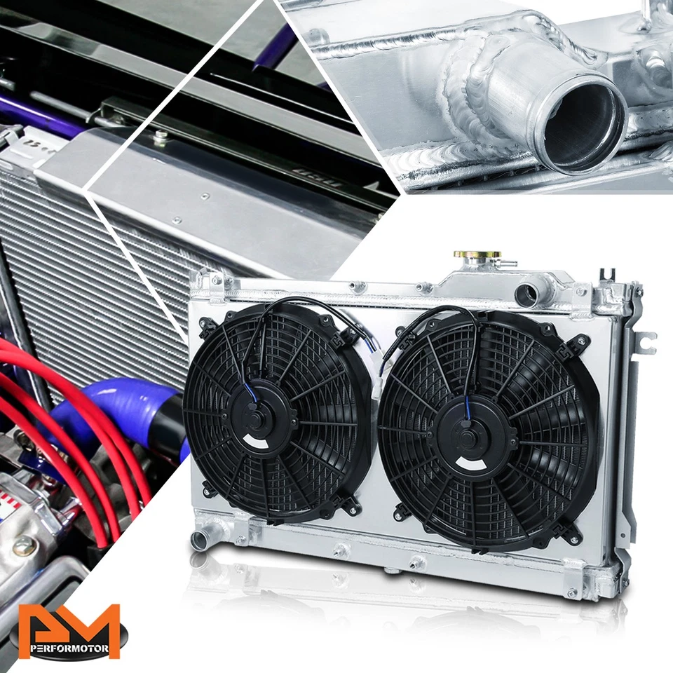 Radiador de refrigeración manual de aluminio de 2 filas con cubierta de ventilador para Mazda Miata MX-5 90-97 Foto 1 de 1