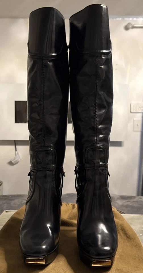 Gucci Women’s Black Leather Platform High Heel Knee Boots Size 10B Made in Italy - Image 1 of 4