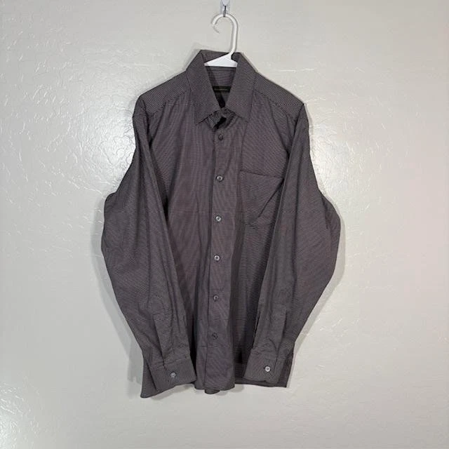 Camisa Ermenegildo Zegna Para Hombres Mediana Azul Marrón Pata de Gallo Botón Delantero Vestido Foto 1 de 4