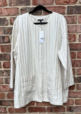 Chaqueta acolchada cuello redondo Habutai de seda hueso Eileen Fisher nueva con etiquetas $348 2X Foto 1 de 4