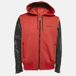 Givenchy Red Neoprene and Leather Zip Up Hooded Jacket XL - Picture 1 of 5