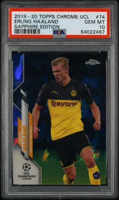 2019-20 Topps Chrome UCL Sapphire Edition - Erling Haaland Rookie (RC) PSA 10 - Image 1 of 2