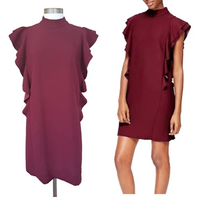 Vestido KATE SPADE Borgonha Manga Flutter Tamanho 12 Wine Crepe - Imagem 1 de 4