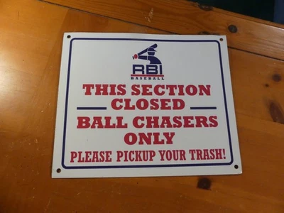 Letrero metálico de béisbol RBI de colección 12"x10" - Advertencia de estadio "solo cazadores de pelotas" Foto 1 de 4