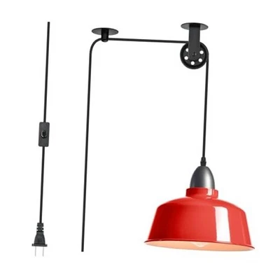 Lámpara Colgante Enchufable Granja Luces Colgantes con Cable Enchufable, Polea Roja Foto 1 de 4