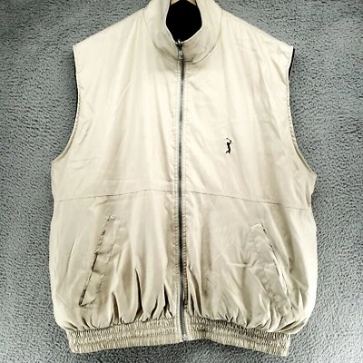 Jaqueta colete PGA Tour masculina L bege reversível sem mangas zíper completo forro de lã - Imagem 1 de 4