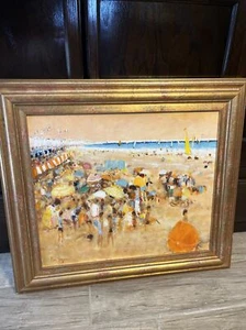 Pintura al óleo sobre lienzo original vintage de Sunny Beach, de Alain Rousseau - Imagen 1 de 8