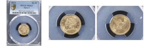 1873 $2.50 Open 3 MS63 PCGS-Liberty Head Quarter Eagle Cover